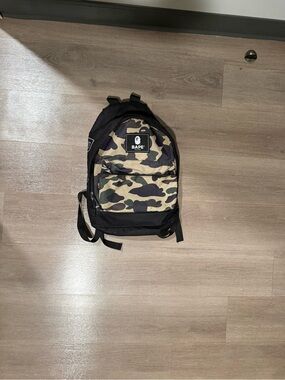 BAPE A Bathing Ape 1st Camo Day Pack Backpack Black Green Nylon Ape Head Logo